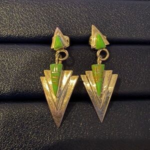 Geometric Green and Navajo Sterling silver earrings